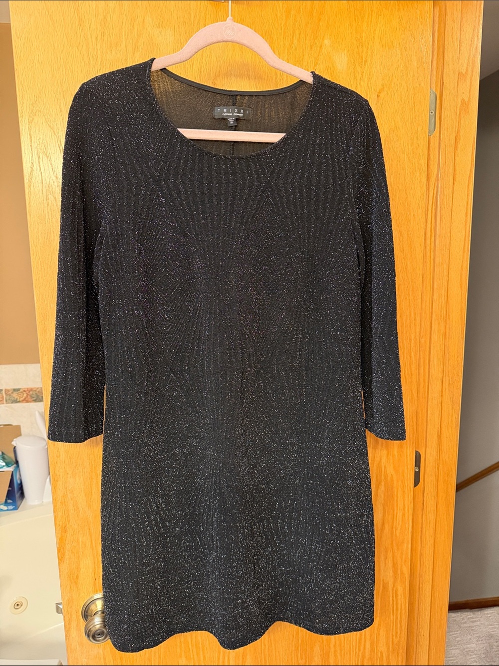 Trixxi Black Metallic Ribbed Long Sleeve Dress